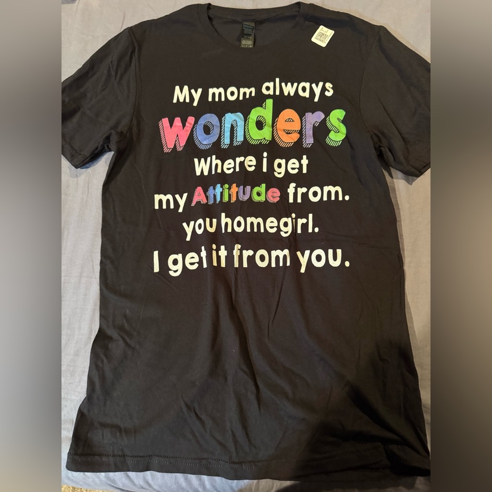 Black Adult T-Shirt with Colorful Text
